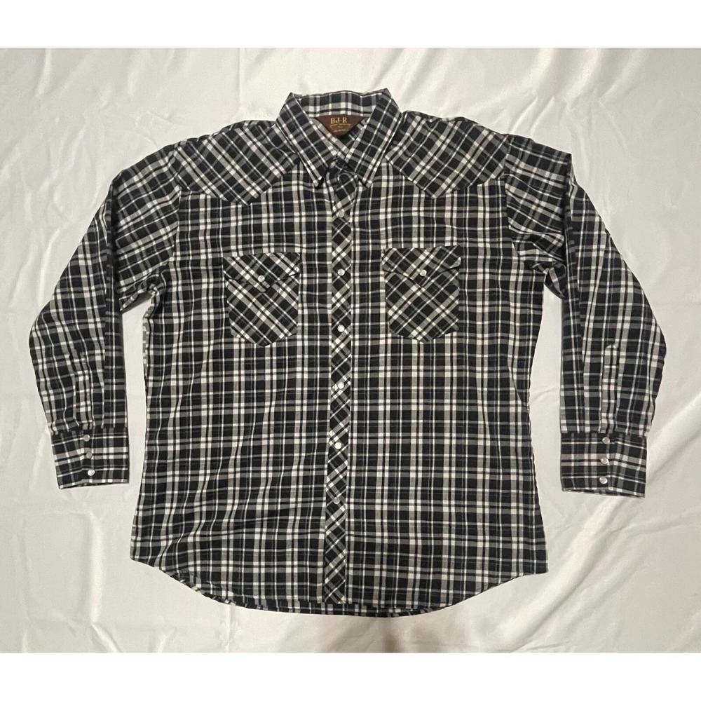 BJ-R Western SHIRT Thin Plaid Pearl Snap Long Tail Cowboy SIZE XL‎